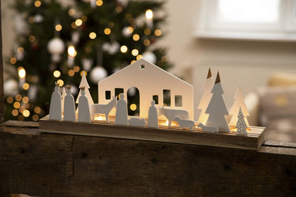 Grande crèche bougeoir - Bois et porcelaine