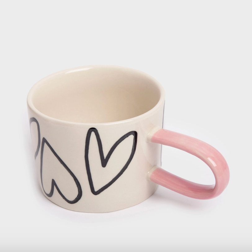 Mug coeurs - Noir, écru et rose