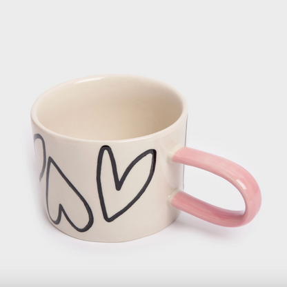 Mug coeurs - Noir, écru et rose