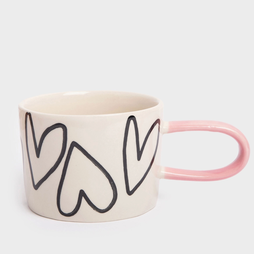 Mug coeurs - Noir, écru et rose