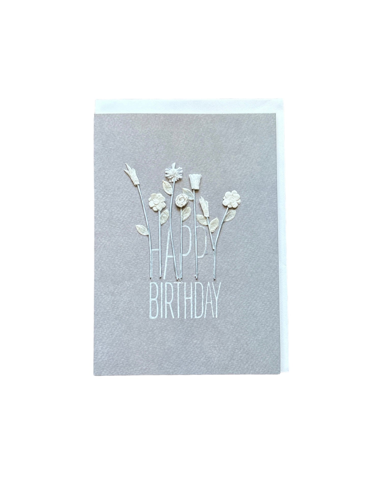 Carte grise fleurs blanches - Happy birthday