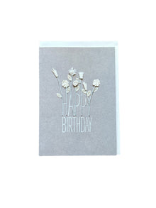 Carte grise fleurs blanches - Happy birthday