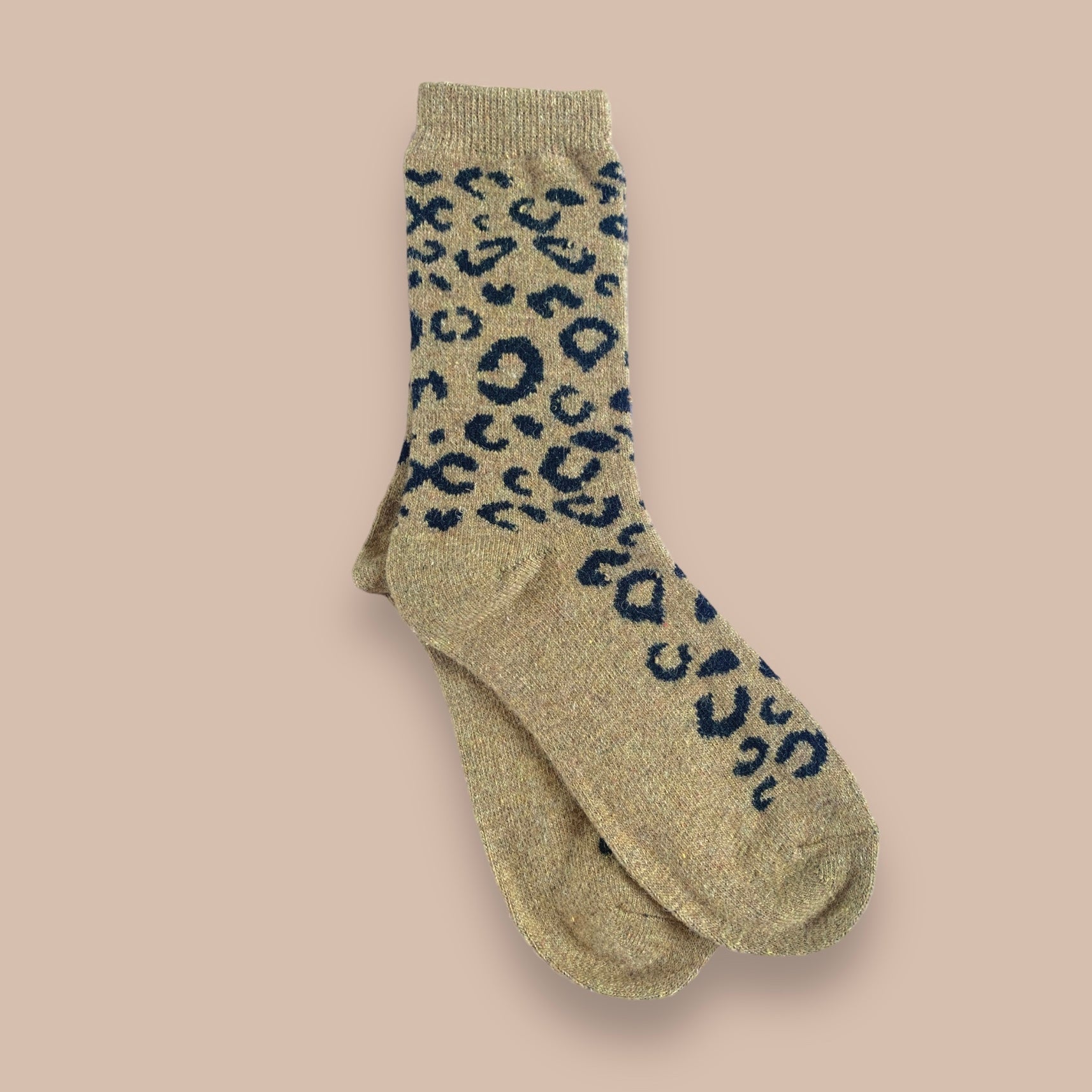 Chaussettes laine/coton - Léopard camel