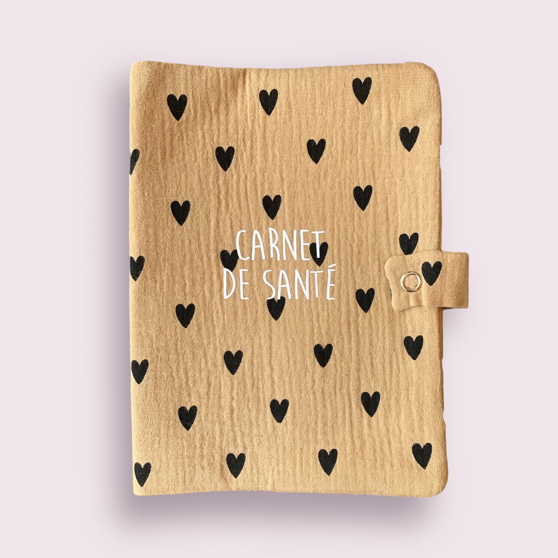 Protège carnet de santé - coeurs beige