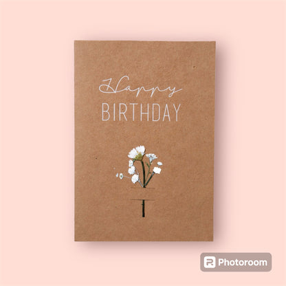 Carte fleurs séchées - Happy birthday