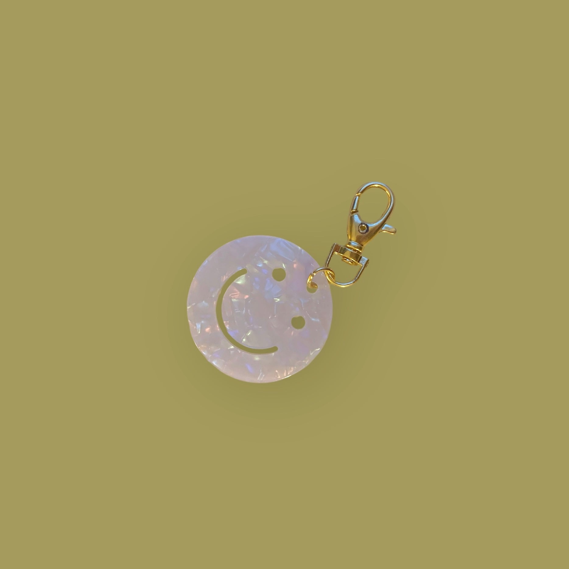 Porte-clé smiley - Blanc nacré