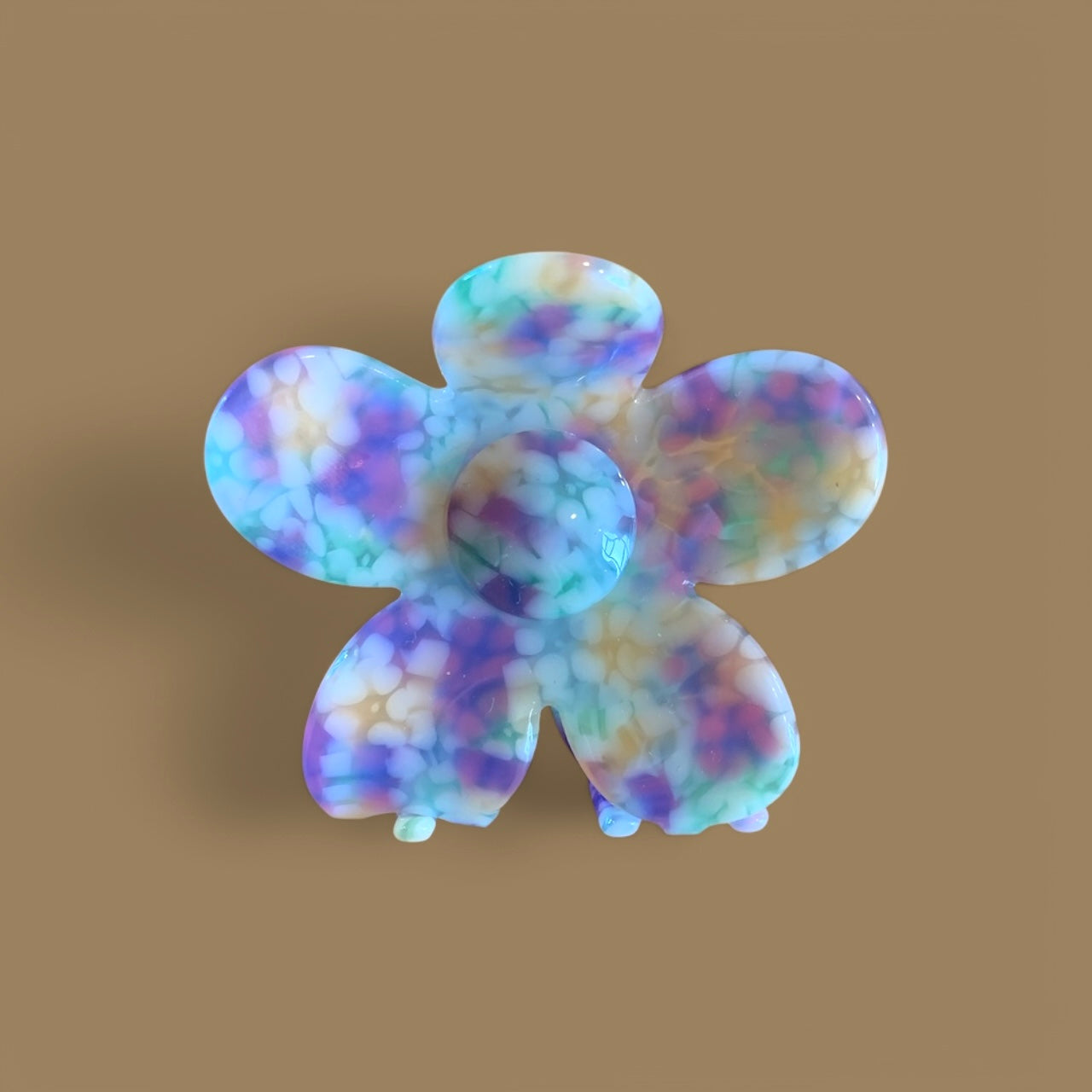 Pince à cheveux fleur MM - Lilas/mint moucheté