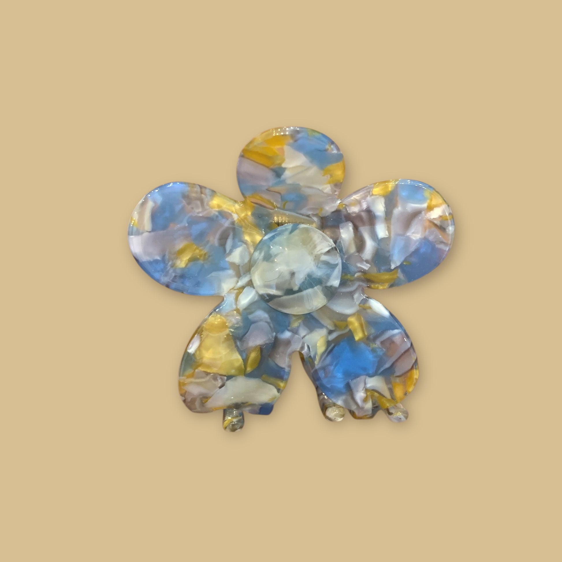 Pince à cheveux fleur MM - Bleu/ocre