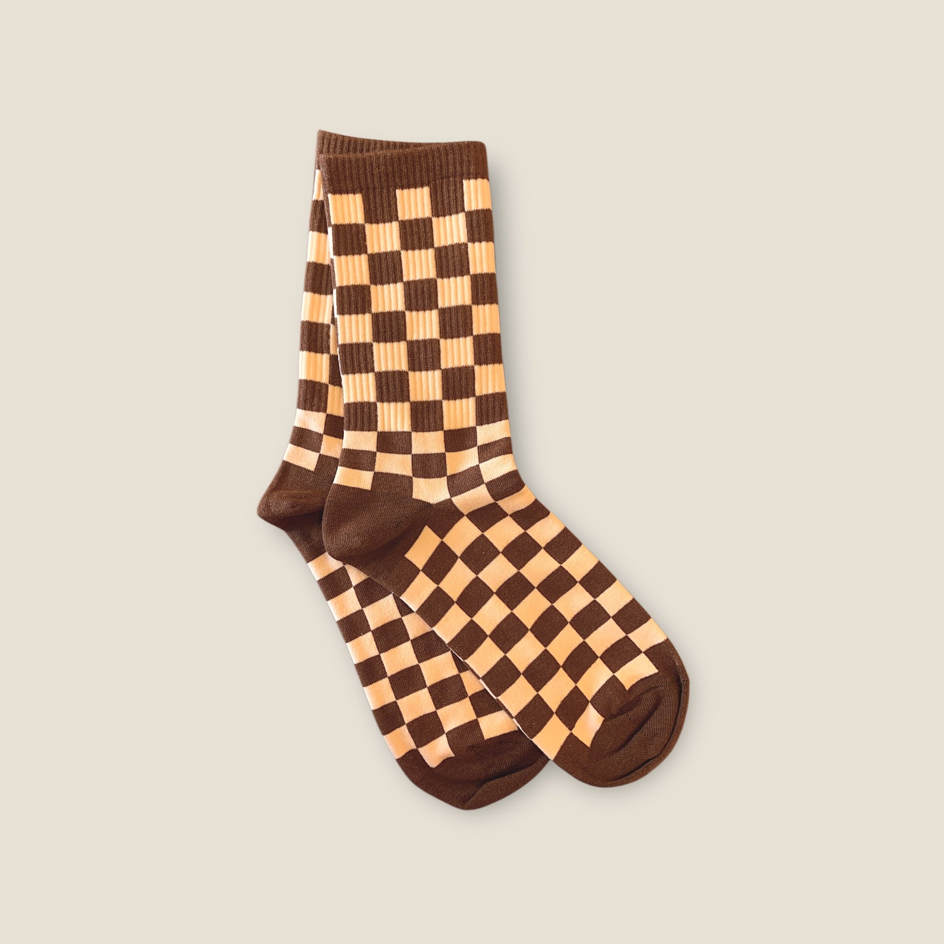 Chaussettes damier - Marron et beige