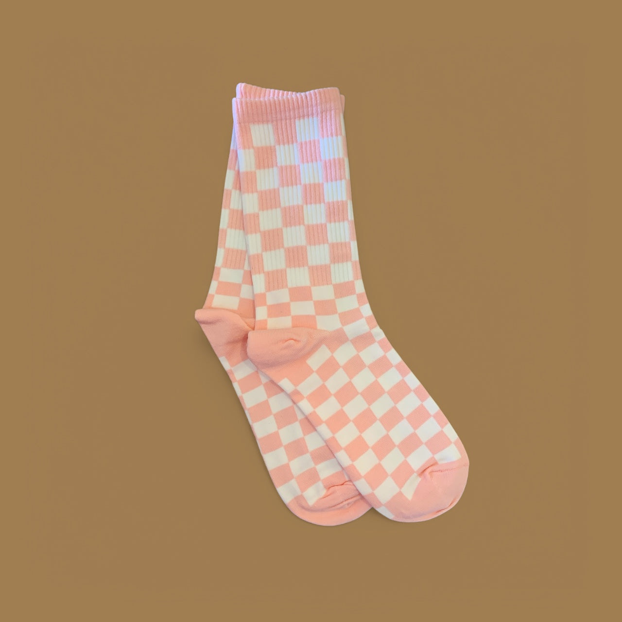 Chaussettes damier - Rose bébé et écru