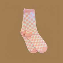 Chaussettes damier - Rose bébé et écru