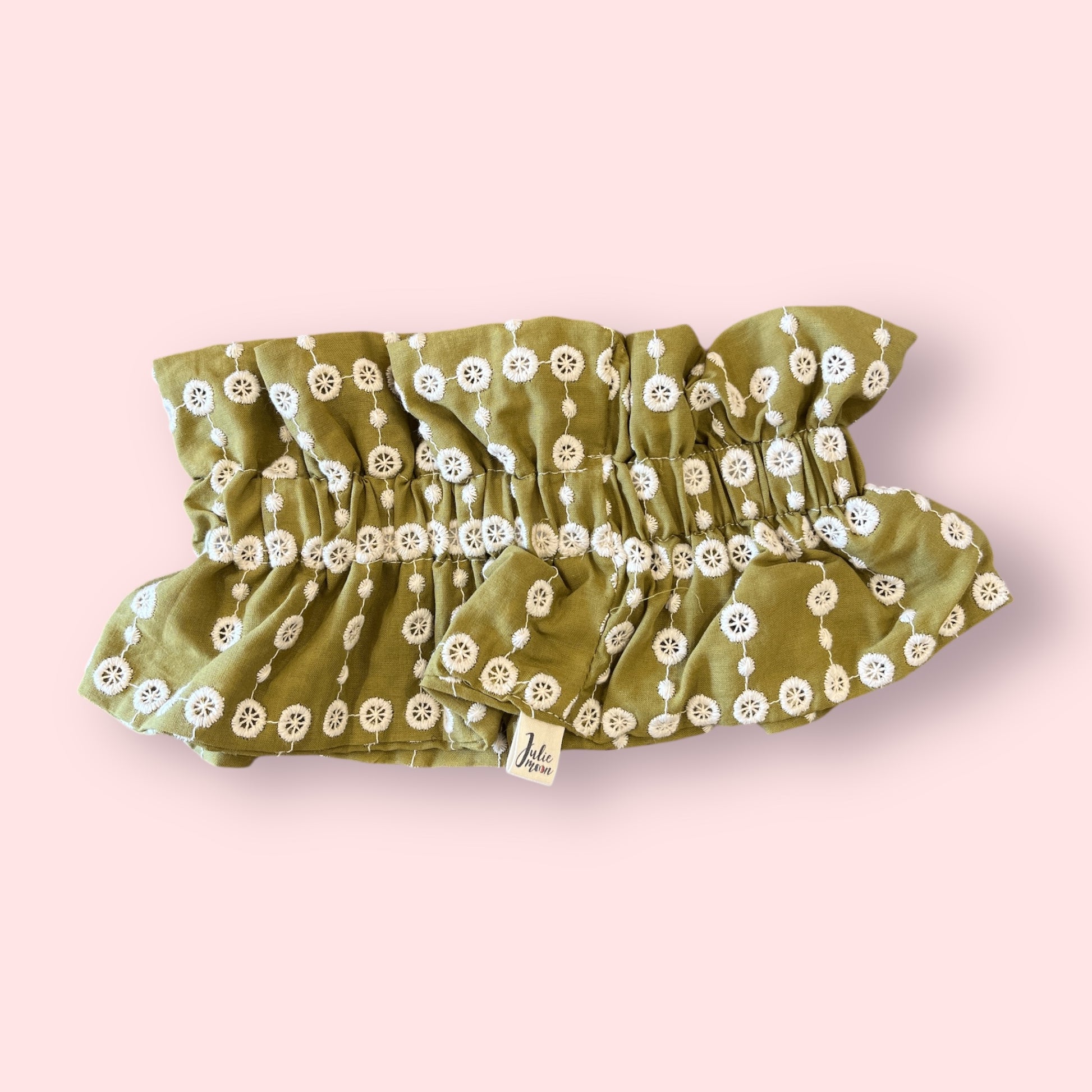 Col amovible froufrou - Vert olive brodé