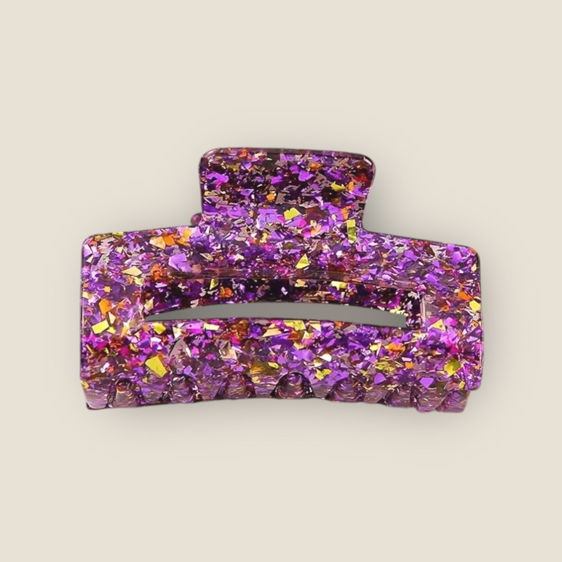 Pince croco rectangulaire - Violet pailleté