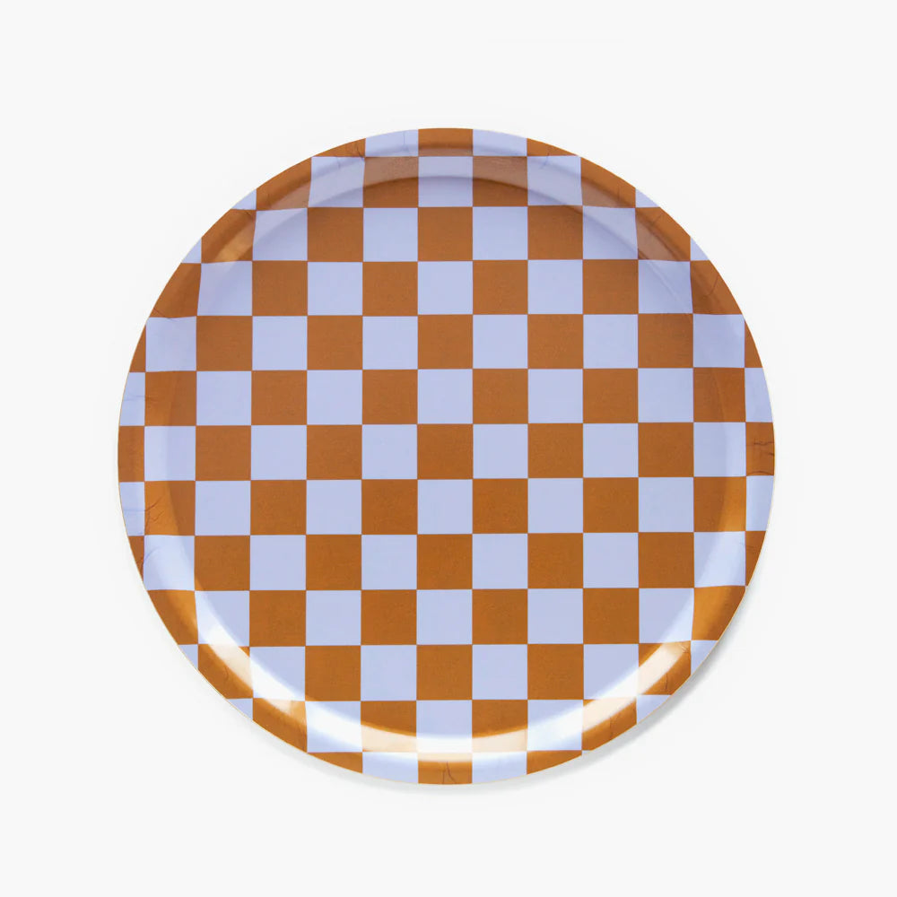Plateau vichy  rond - Caramel et lilas