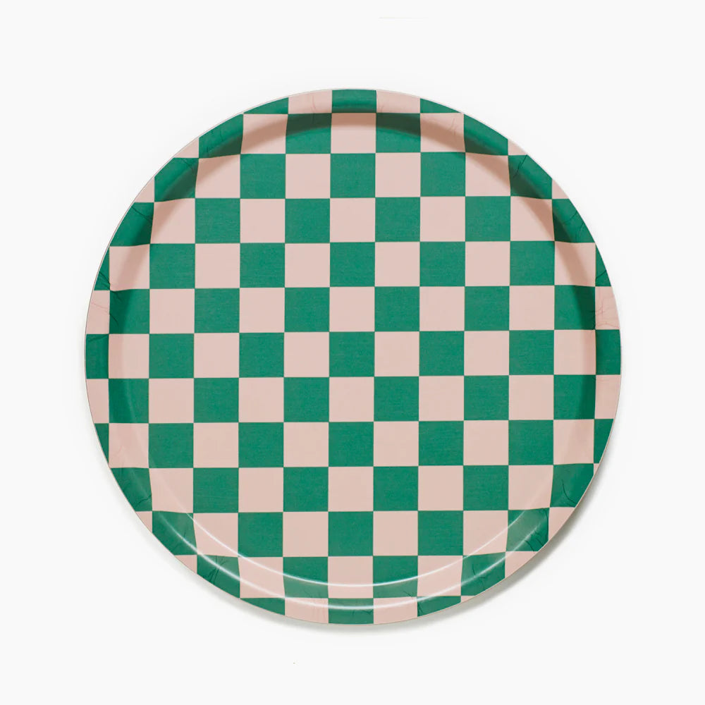 Plateau vichy  rond - Pêche et vert