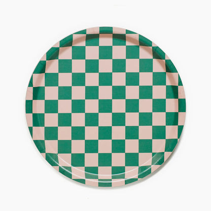 Plateau vichy  rond - Pêche et vert