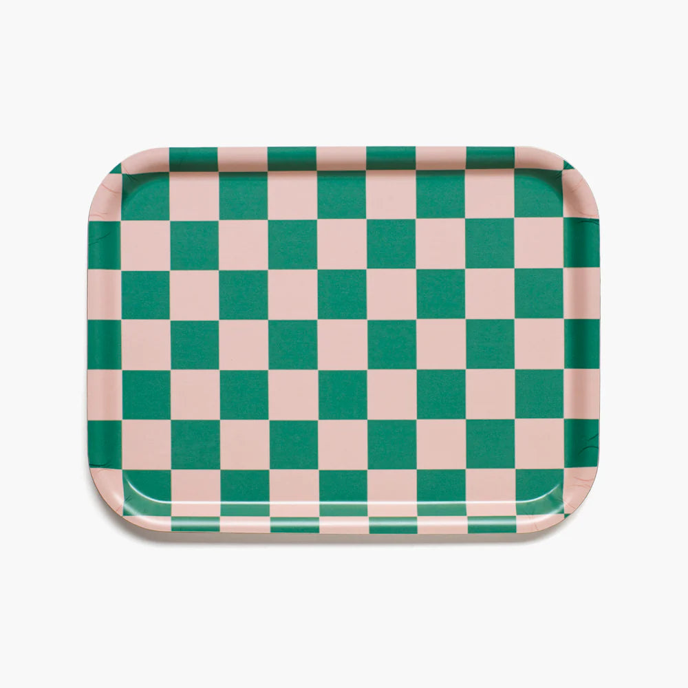 Plateau vichy  rectangle - Pêche et vert