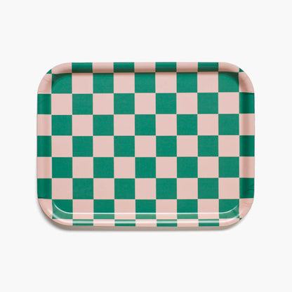 Plateau vichy  rectangle - Pêche et vert
