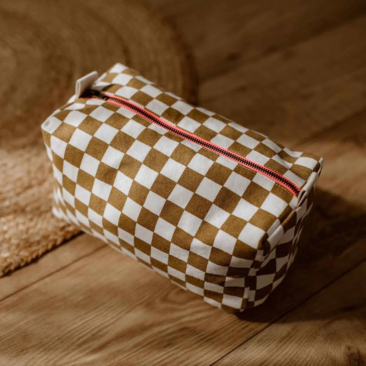 Trousse de toilette vic damier caramel