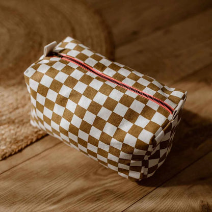 Trousse de toilette vic damier caramel
