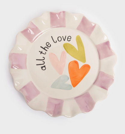 Assiette festonnée - "All the love" coeurs multi