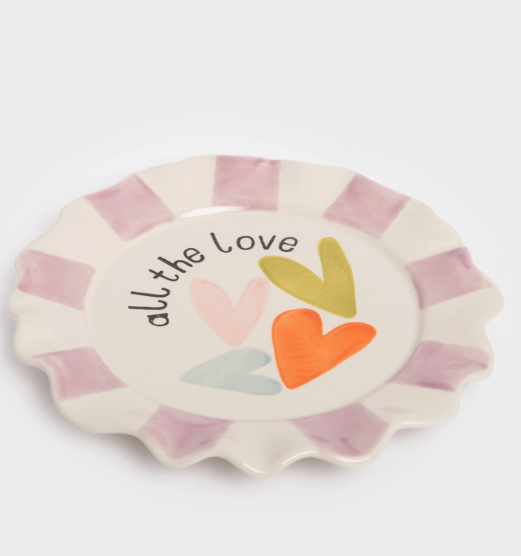 Assiette festonnée - "All the love" coeurs multi