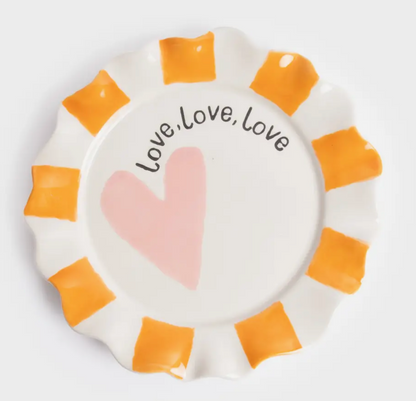Assiette festonnée - "Love, love, love" coeur