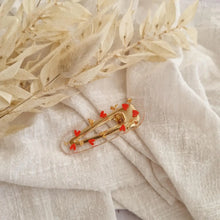 Barrette Triangle - Duo de coeurs rouge et feuilles d'or