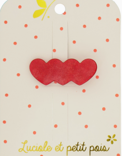 Barrette rouge paillettée - Trio de coeurs