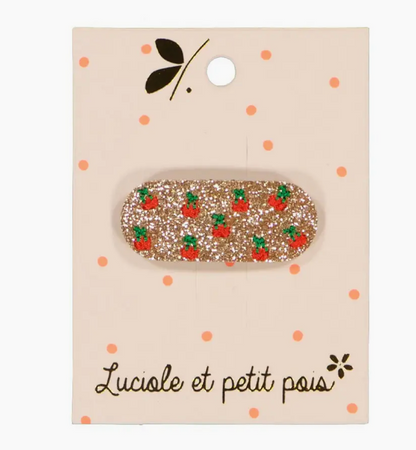 Barrette ovale paillettée - Cerises