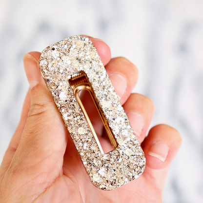 Barrette rectangle - Paillettes champagne