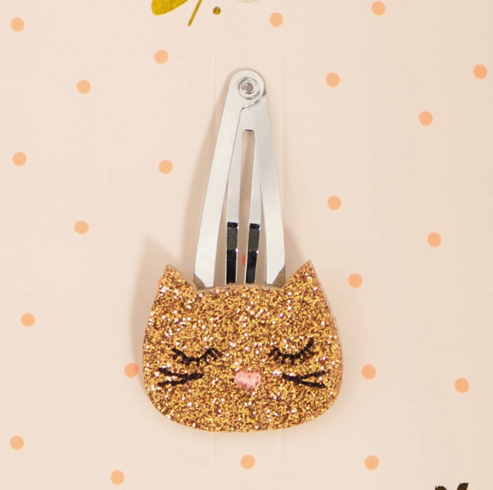 Barrette - Chat paillettes bronzes