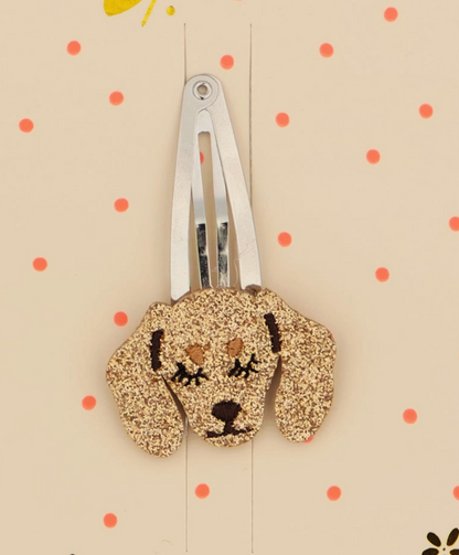 Barrette - Chien paillettes dorées