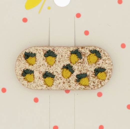 Barrette ovale paillettée- Citrons