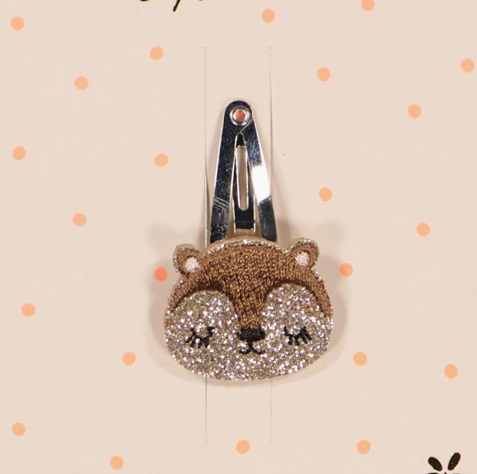 Barrette - Ecureuil paillettes marrons