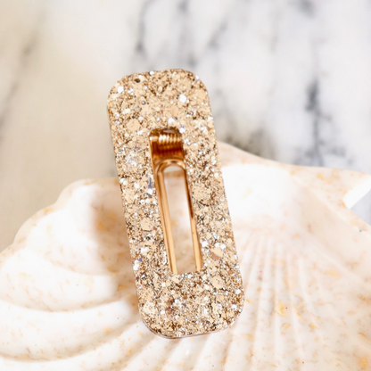Barrette rectangle - Paillettes champagne