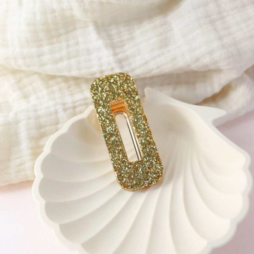 Barrette rectangle - Paillettes doré