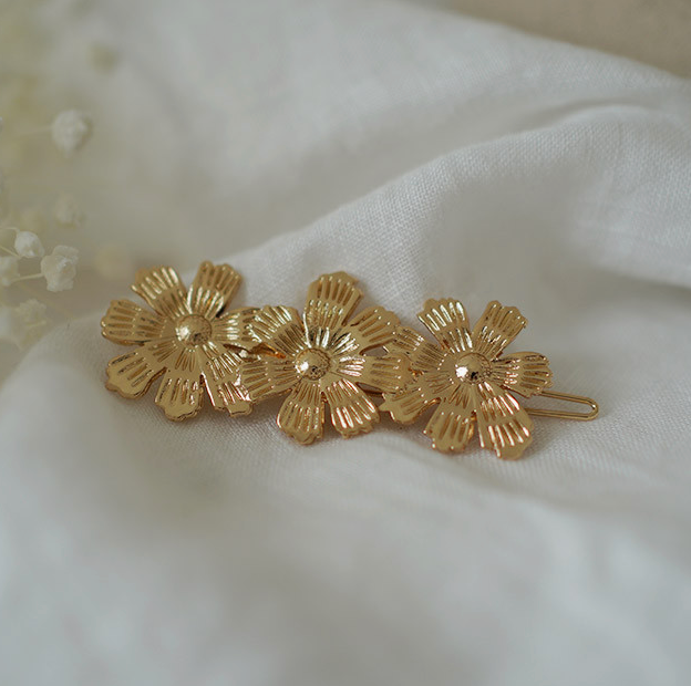 Barrette - Lilia trio fleuri doré