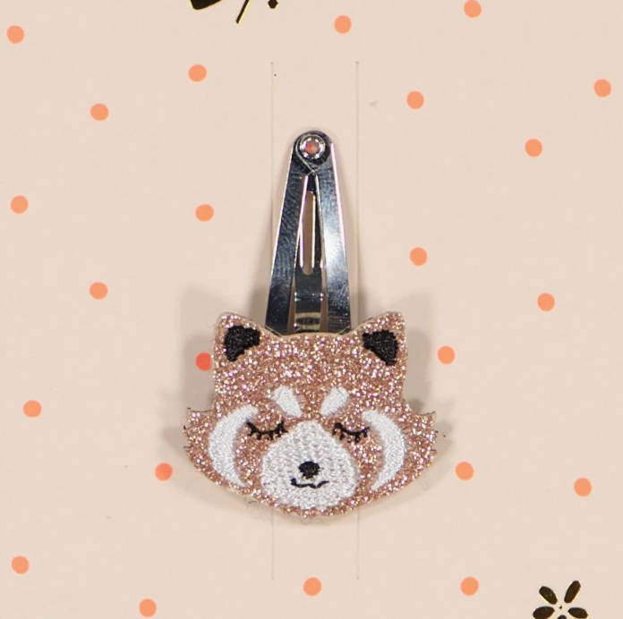 Barrette - Panda roux paillettes roses