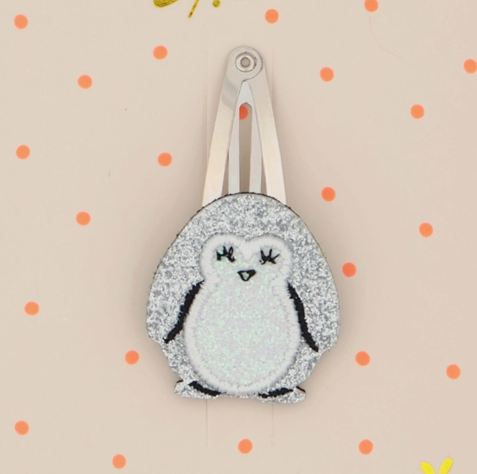Barrette - Pingouin paillettes argentées