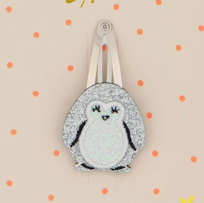 Barrette - Pingouin paillettes argentées