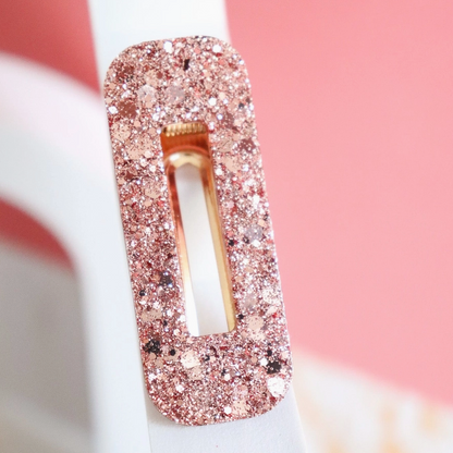 Barrette rectangle - Paillettes rose gold