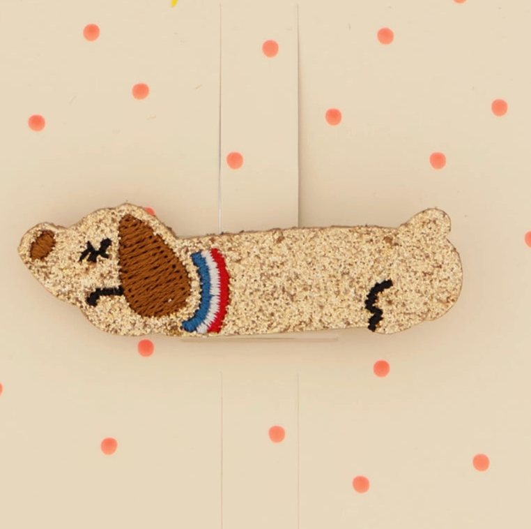 Barrette - Teckel long paillettes champagnes