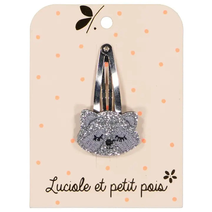 barrette raton laveur argenté luciole et petit pois