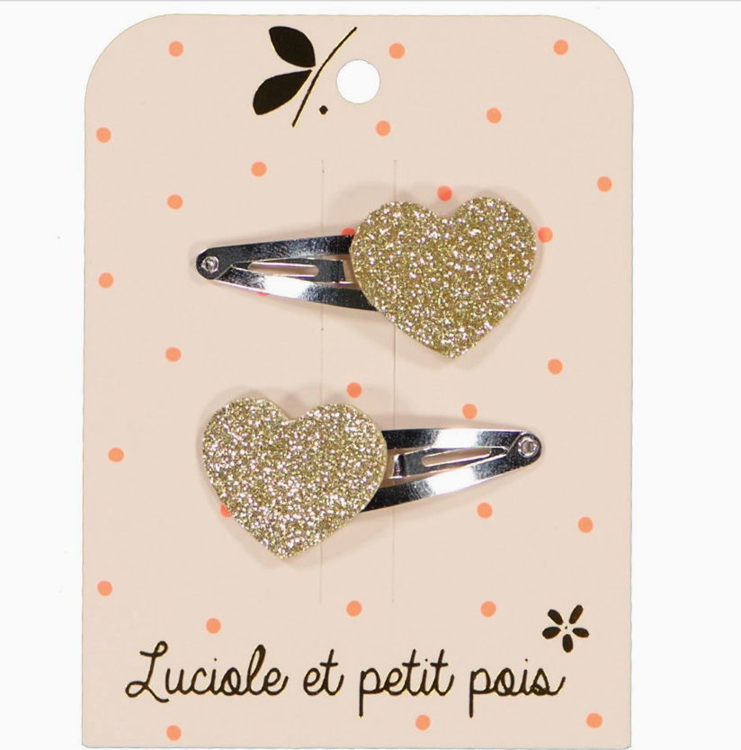 Duo de barrettes - Coeur paillettes or
