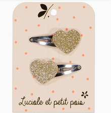 Duo de barrettes - Coeur paillettes or