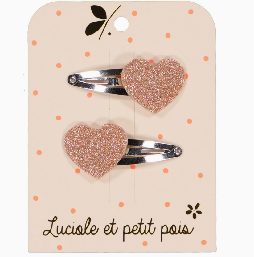 Duo de barrettes - Coeur paillettes roses