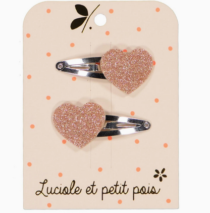 Duo de barrettes - Coeur paillettes roses