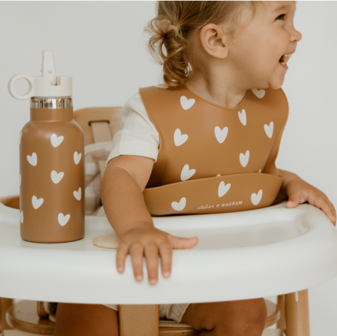 Bavoir bébé silicone coeurs - Caramel