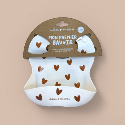 Bavoir bébé silicone coeurs - Crème
